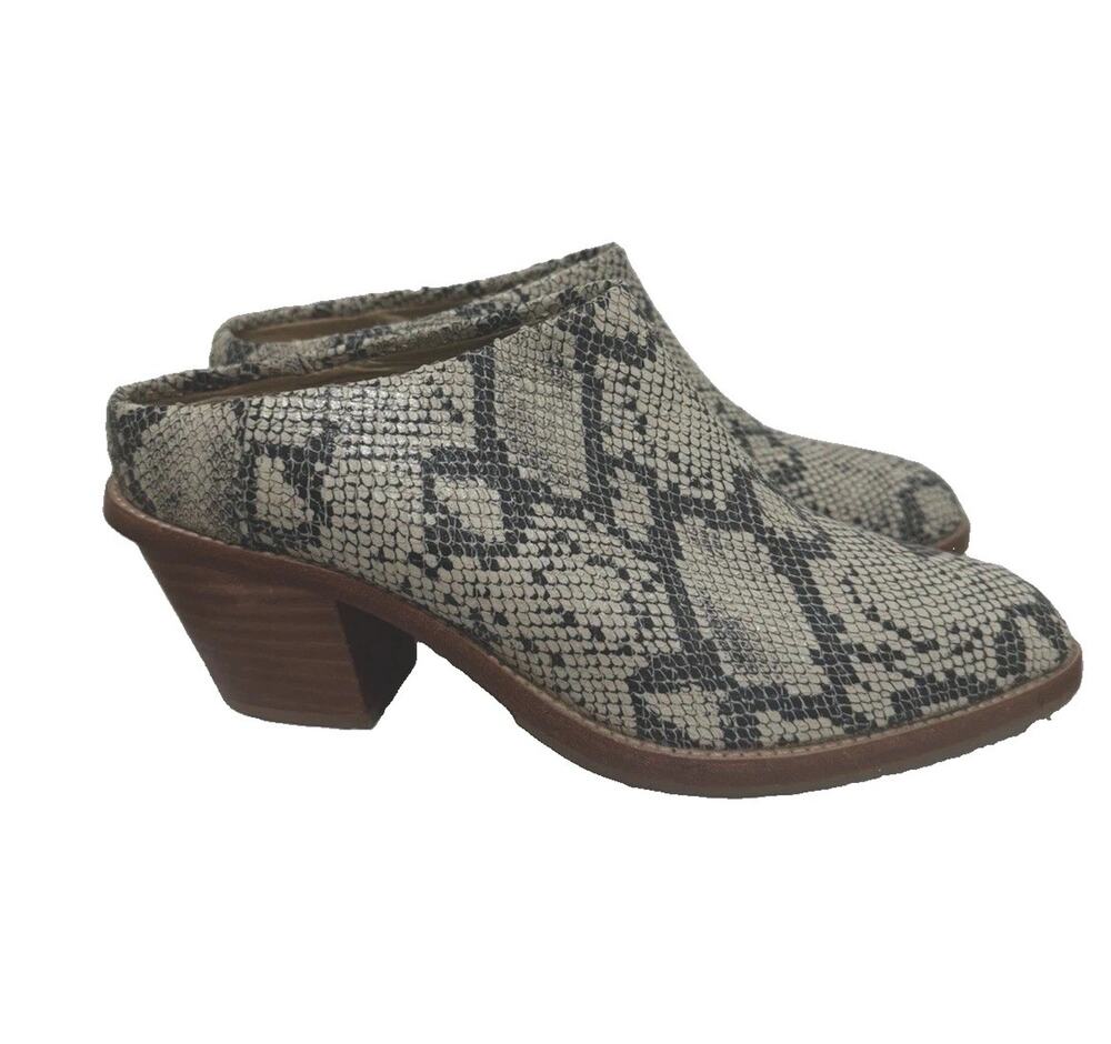 Poppy Barley The Heeled Mule 2.0” Snake Print Leather Mules Women’s Size 9 EUC